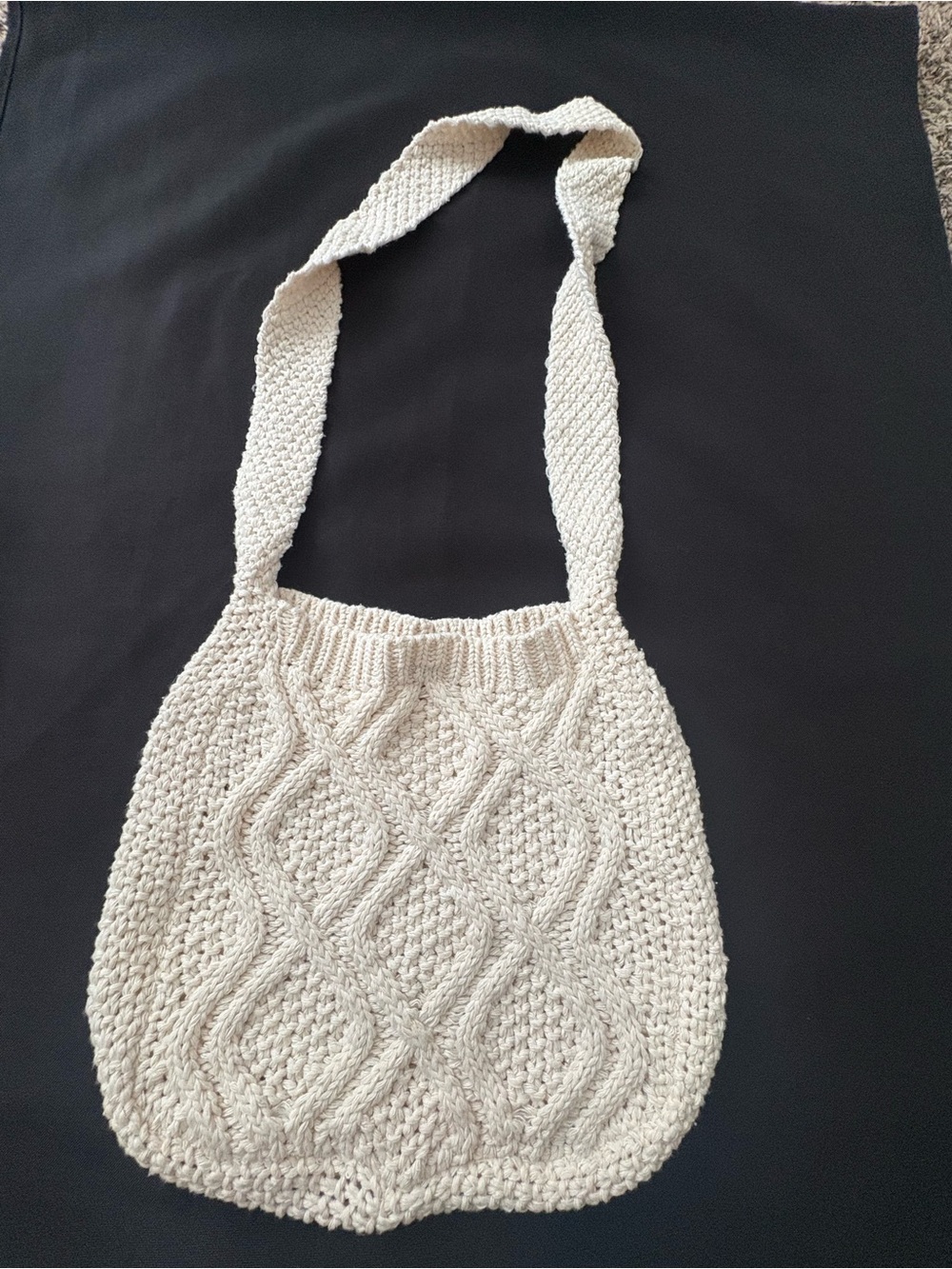Handwoven Cream Knit Shoulder Bag